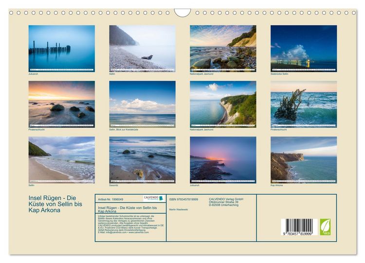 Produktbild: Insel R&uuml;gen - Die K&uuml;ste von Sellin bis Kap Arkona (Wandkalender 2026 DIN A3 quer), CALVENDO Monatskalender