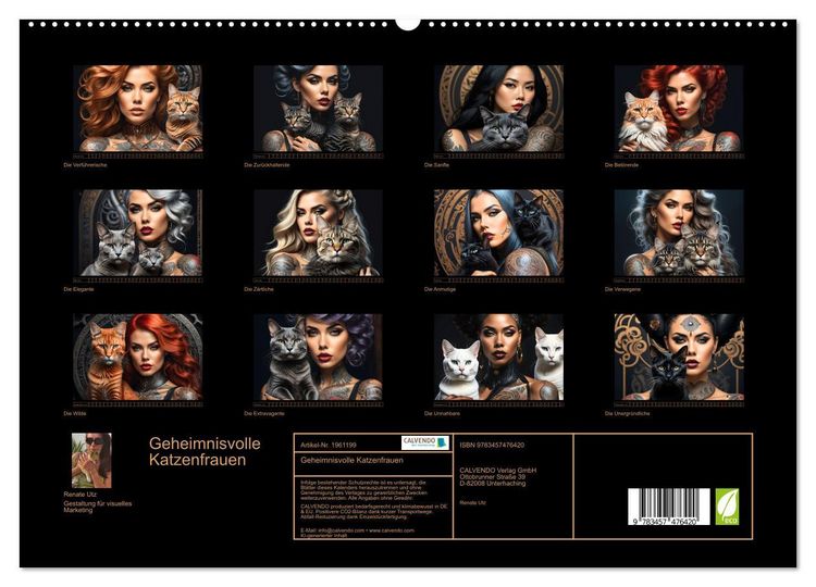 Produktbild: Geheimnisvolle Katzenfrauen (hochwertiger Premium Wandkalender 2026 DIN A2 quer), Kunstdruck in Hochglanz