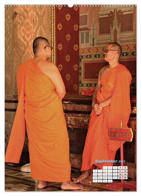 Produktbild: Bangkoks Tempel - Goldene Pagoden und safrangelbe Roben (Wandkalender 2027 DIN A2 hoch), CALVENDO Monatskalender