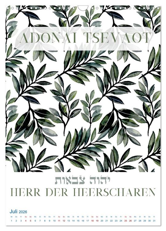 Produktbild: Hebr&auml;ische Namen Gottes aus der Torah (Wandkalender 2026 DIN A3 hoch), CALVENDO Monatskalender