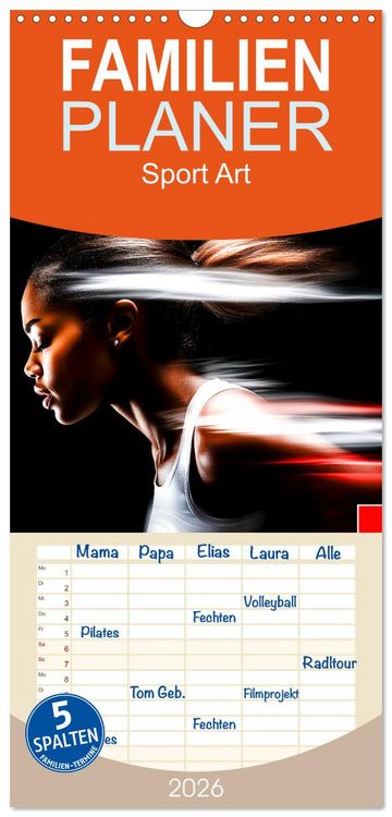 Produktbild: Familienplaner 2026 - Sport Art mit 5 Spalten (Wandkalender, 21 x 45 cm) CALVENDO