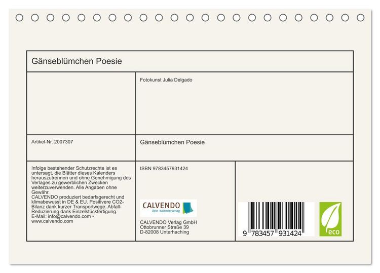 Produktbild: G&auml;nsebl&uuml;mchen Poesie (Tischkalender 2026 DIN A5 quer), CALVENDO Monatskalender