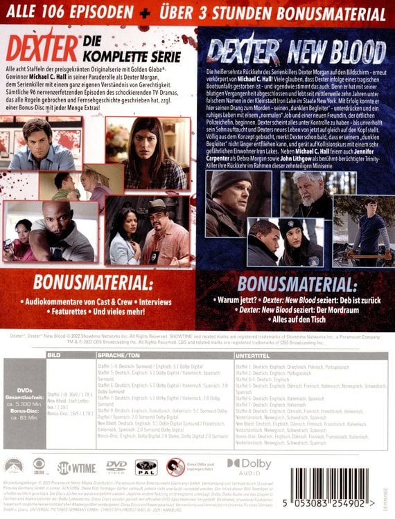 Produktbild: Dexter: Die komplette Serie (Staffel 1-8 + New Blood) [39 DVDs]