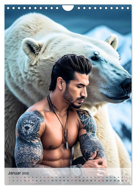 Produktbild: Verwegene Kerle - Muskeln, Tattoos und wilde Tiere (Wandkalender 2026 DIN A4 hoch), CALVENDO Monatskalender