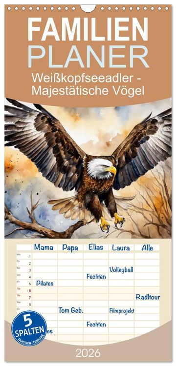 Produktbild: Familienplaner 2026 - Wei&szlig;kopfseeadler - Majest&auml;tische V&ouml;gel mit 5 Spalten (Wandkalender, 21 x 45 cm) CALVENDO