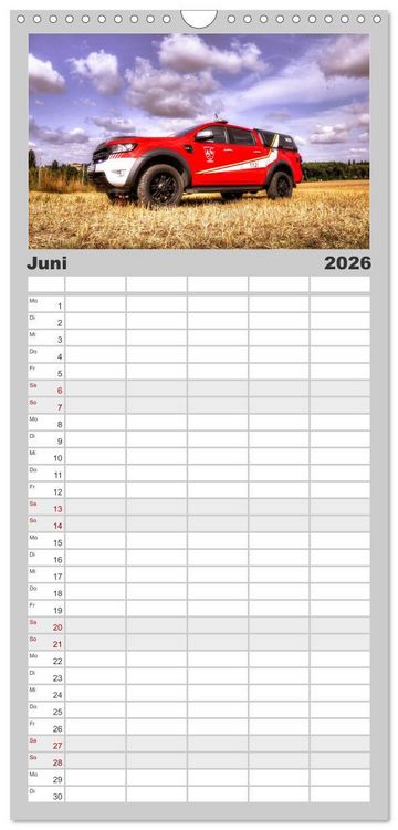 Produktbild: Familienplaner 2026 - Feuerwehrfahrzeuge mit 5 Spalten (Wandkalender, 21 x 45 cm) CALVENDO