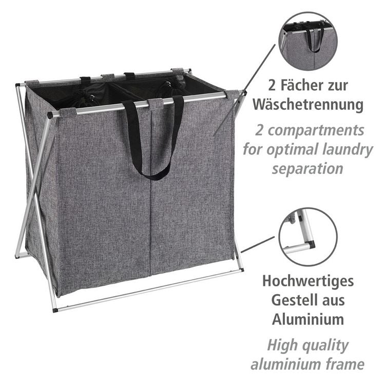Produktbild: W&auml;schesammler Mod. Duo Grau meliert, Fassungsverm&ouml;gen: 120 Liter
