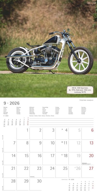 Produktbild: Harleys 2026 - Broschürenkalender 30x30 cm (30x60 geöffnet) - Kalender mit Platz für Notizen - Motorräder - Bildkalender - Wandplaner - Harley-Davidso