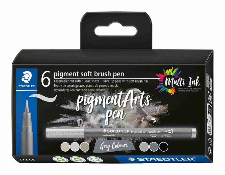 Produktbild: STAEDTLER Schreib- und Zeichbedarf pigment soft brush Fasermaler Grey Colours, 6er Set