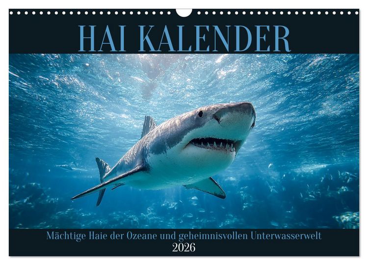 Produktbild: Hai Kalender - M&auml;chtige Haie der Ozeane und geheimnisvollen Unterwasserwelt (Wandkalender 2026 DIN A3 quer), CALVENDO Monatskalender