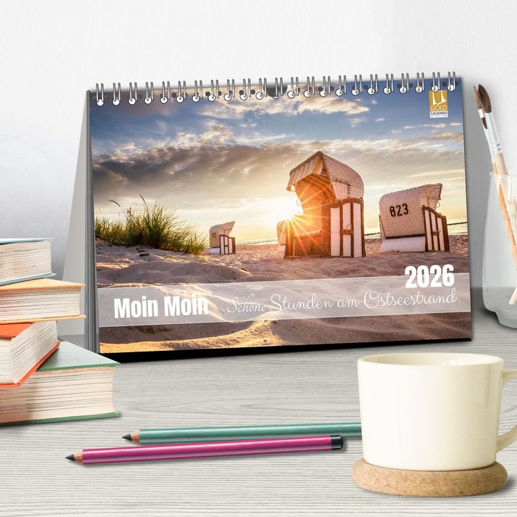 Produktbild: Moin Moin Sch&ouml;ne Stunden am Ostseestrand (Tischkalender 2026 DIN A5 quer), CALVENDO Monatskalender
