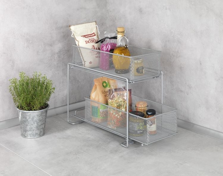 Küchenschrank Organizer Mod. Gioma, Silber, mit 2 ausziehbaren Körben aus Metall kaufen