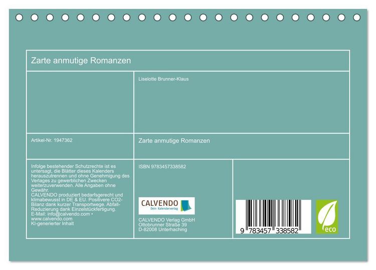 Produktbild: Zarte anmutige Romanzen (Tischkalender 2026 DIN A5 quer), CALVENDO Monatskalender