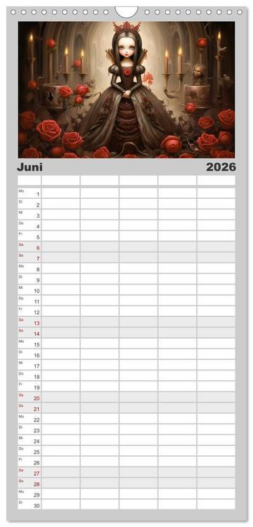 Produktbild: Familienplaner 2026 - Little Gothic Queens. Surrealistische Illustrationen mit 5 Spalten (Wandkalender, 21 x 45 cm) CALVENDO