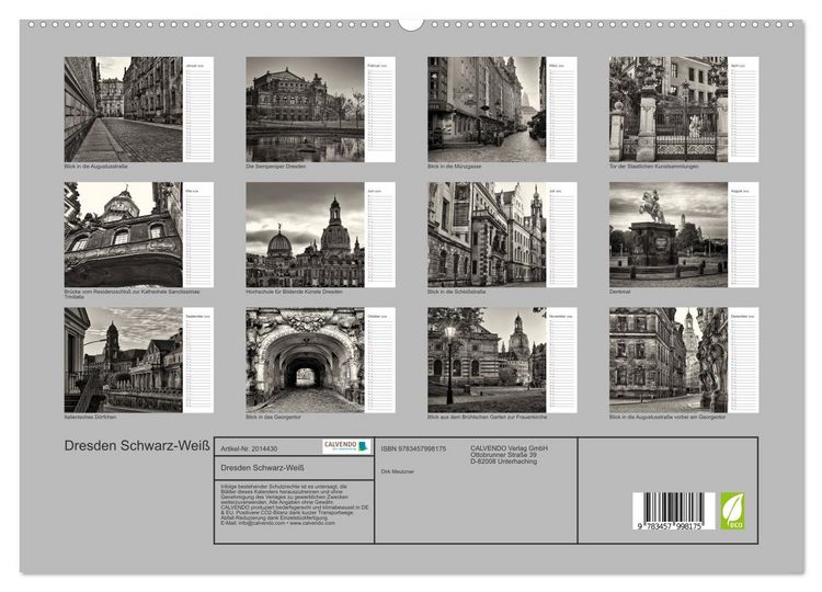 Produktbild: Dresden Schwarz-Wei&szlig; (hochwertiger Premium Wandkalender 2026 DIN A2 quer), Kunstdruck in Hochglanz