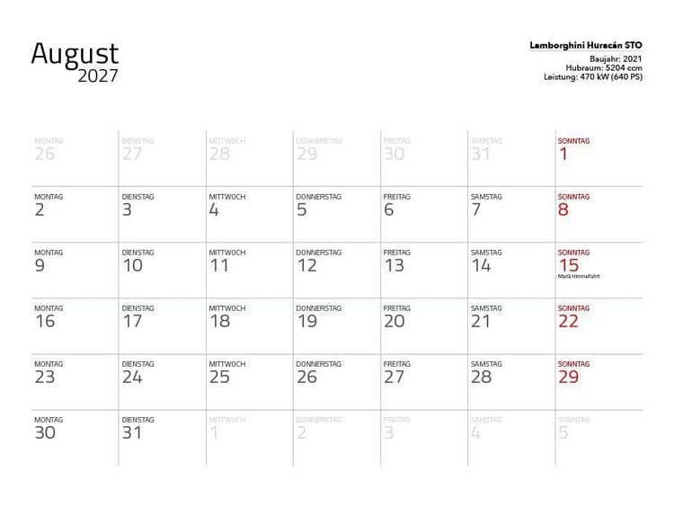 Produktbild: Supersportwagen 2027 &ndash; Eintragkalender