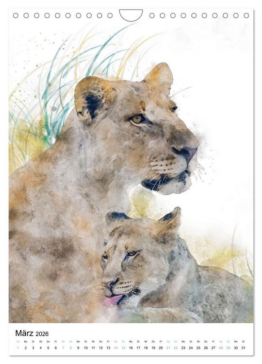 Produktbild: Afrikas Tierwelt - wie gemalt (Wandkalender 2026 DIN A4 hoch), CALVENDO Monatskalender