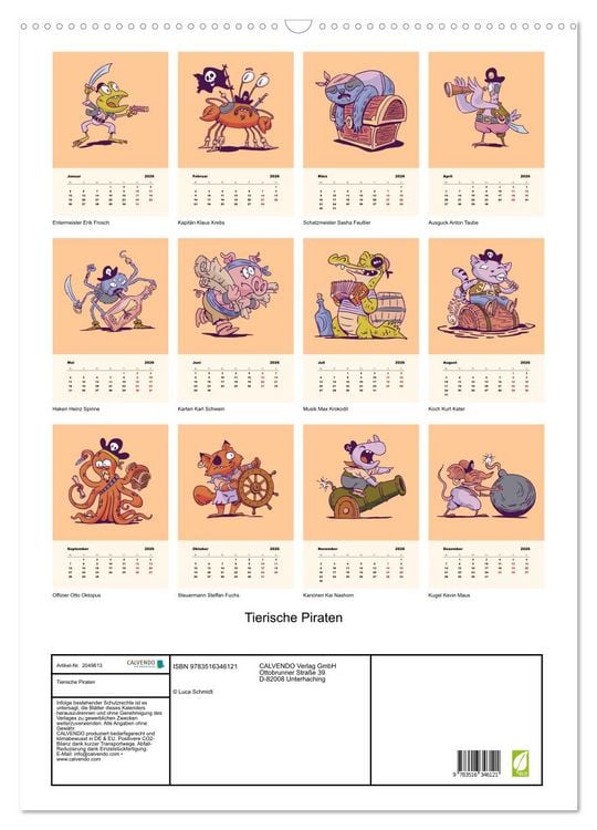 Produktbild: Tierische Piraten (Wandkalender 2026 DIN A2 hoch), CALVENDO Monatskalender