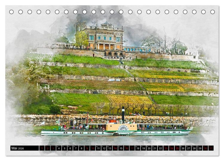 Produktbild: S&auml;chsische Dampfer Aquarelle (Tischkalender 2026 DIN A5 quer), CALVENDO Monatskalender