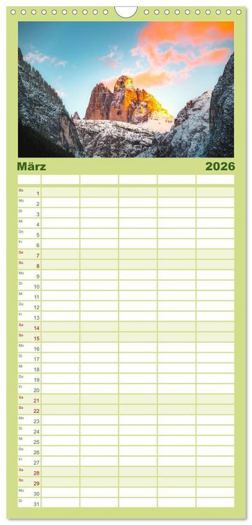 Produktbild: Familienplaner 2026 - Dolomiten - Die wundersch&ouml;nen S&uuml;dalpen in Italien. mit 5 Spalten (Wandkalender, 21 x 45 cm) CALVENDO