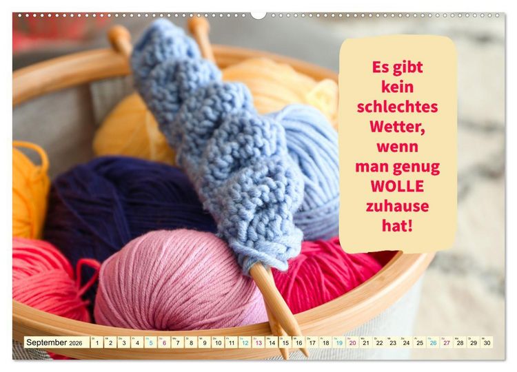 Produktbild: WOLLE Stricken ist eine Passion (hochwertiger Premium Wandkalender 2026 DIN A2 quer), Kunstdruck in Hochglanz