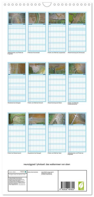 Produktbild: Familienplaner 2026 - neunziggrad I photoart: das wattenmeer von oben mit 5 Spalten (Wandkalender, 21 x 45 cm) CALVENDO