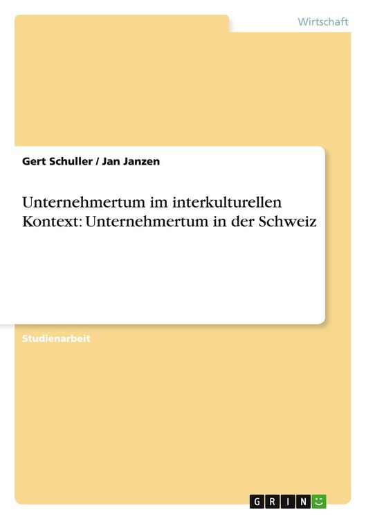 Produktbild: Unternehmertum im interkulturellen Kontext: Unternehmertum in der Schweiz