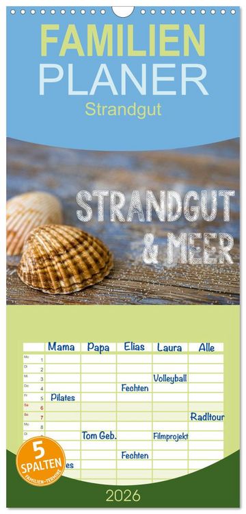 Produktbild: Familienplaner 2026 - Strandgut und Meer mit 5 Spalten (Wandkalender, 21 x 45 cm) CALVENDO