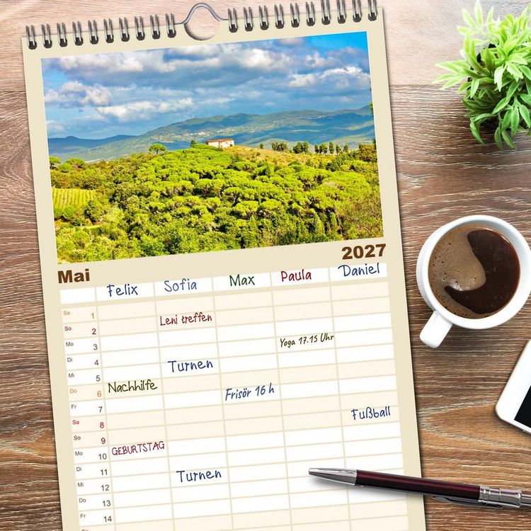 Produktbild: Familienplaner 2027 - Toskana - Etruskische K&uuml;ste mit 5 Spalten (Wandkalender, 21 x 45 cm) CALVENDO