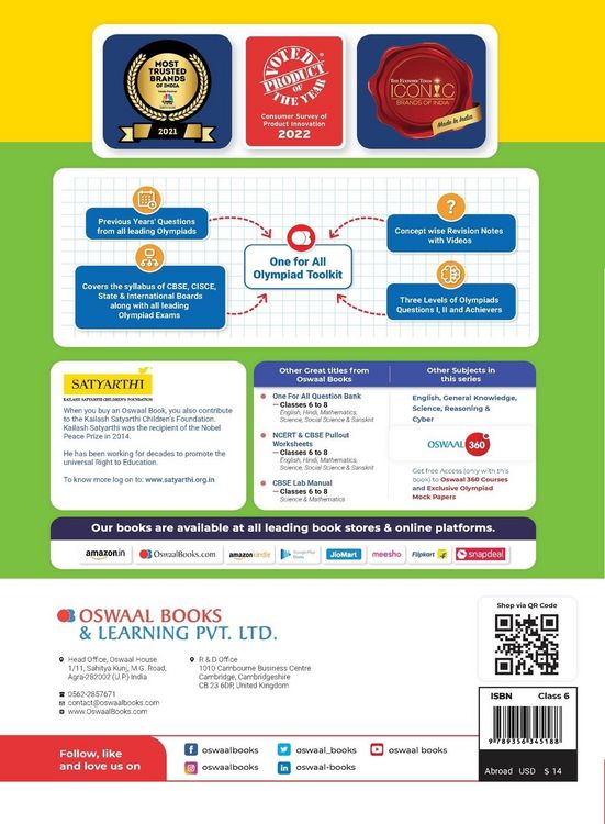 Produktbild: Oswaal One For All Olympiad Previous Years' Solved Papers, Class-6 Reasoning Book (For 2023 Exam)