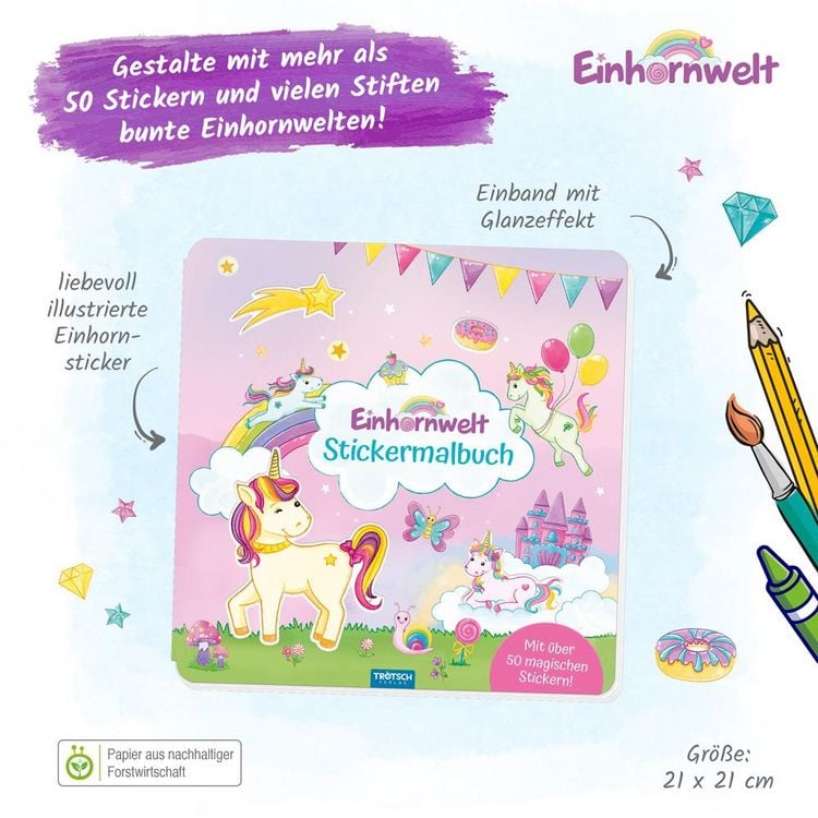 Produktbild: Tr&ouml;tsch Malbuch Stickermalbuch Einhornwelt
