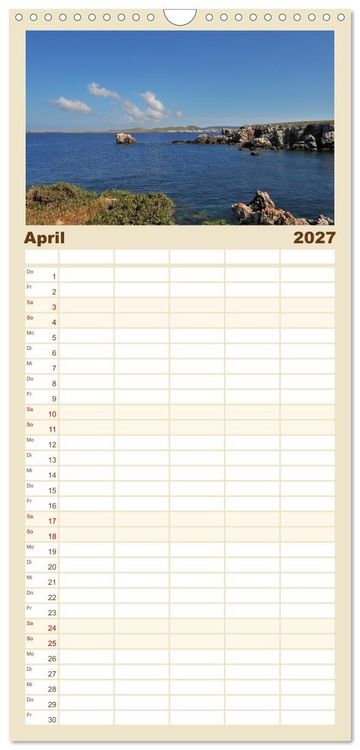 Produktbild: Familienplaner 2027 - Menorca, die sch&ouml;ne Schwester mit 5 Spalten (Wandkalender, 21 x 45 cm) CALVENDO