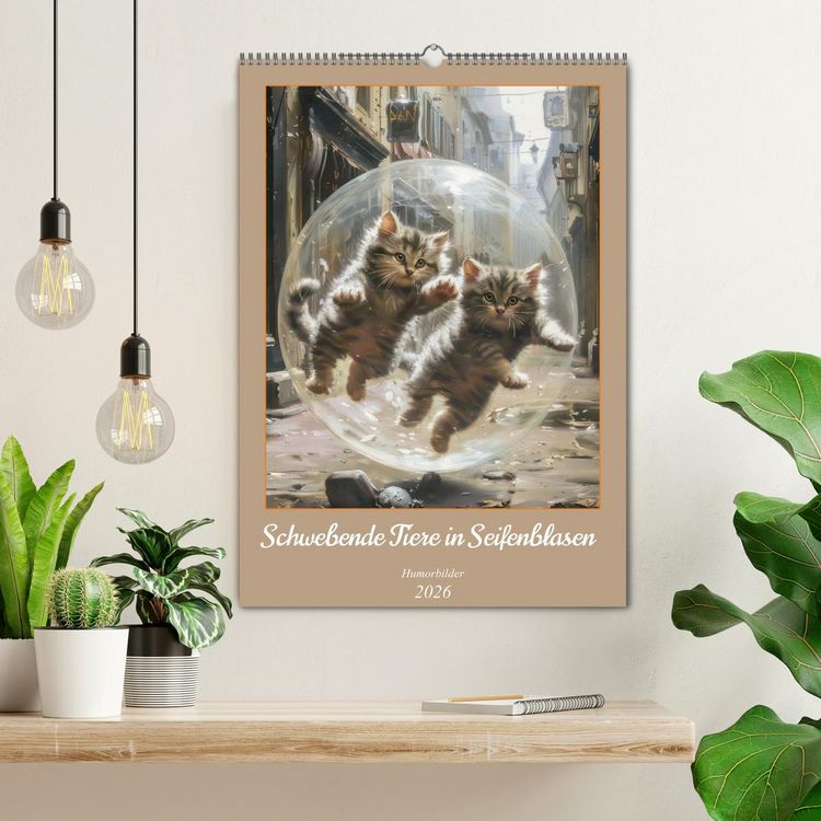 Produktbild: Schwebende Tiere in Seifenblasen - Humorbilder (Wandkalender 2026 DIN A2 hoch), CALVENDO Monatskalender