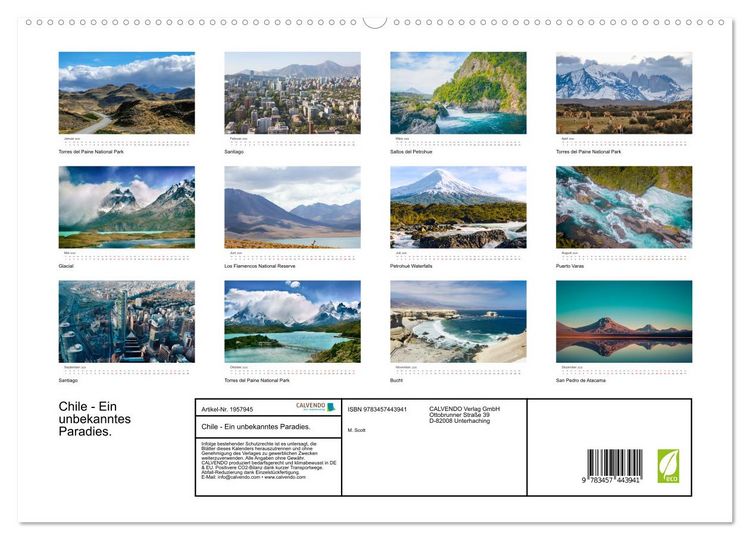 Produktbild: Chile - Ein unbekanntes Paradies. (hochwertiger Premium Wandkalender 2026 DIN A2 quer), Kunstdruck in Hochglanz
