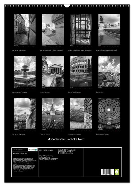 Produktbild: Monochrome Einblicke Rom (Wandkalender 2026 DIN A2 hoch), CALVENDO Monatskalender