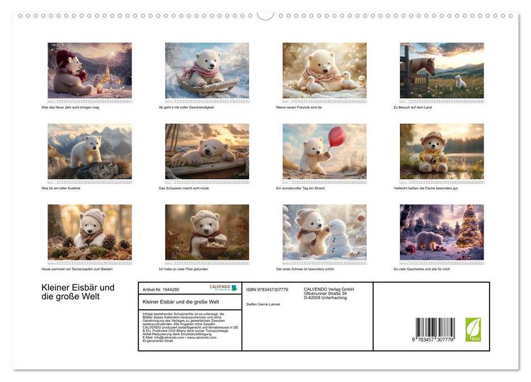 Produktbild: Kleiner Eisb&auml;r und die gro&szlig;e Welt (hochwertiger Premium Wandkalender 2026 DIN A2 quer), Kunstdruck in Hochglanz