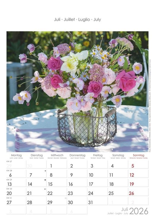 Blumen 2026 - Bildkalender 23,7x34 cm - Kalender mit Platz für Notizen - mit vielen Zusatzinformationen - Wandkalender - Blumenkalender