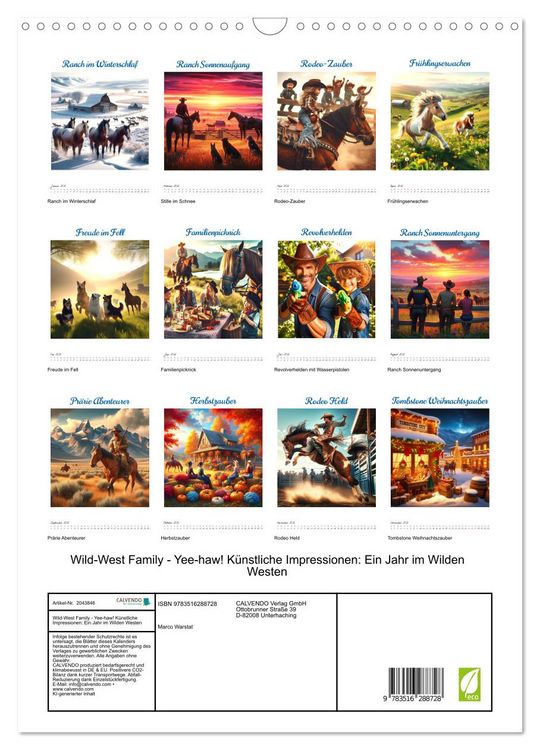 Produktbild: Wild-West Family - Yee-haw! K&uuml;nstliche Impressionen: Ein Jahr im Wilden Westen (Wandkalender 2026 DIN A3 hoch), CALVENDO Monatskalender