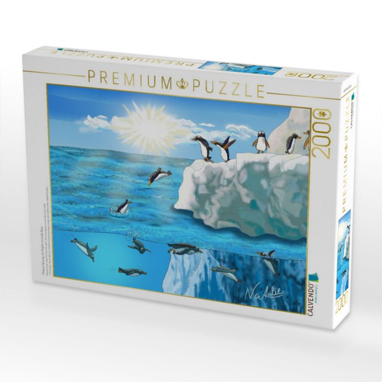 Produktbild: CALVENDO Puzzle Pinguin Sprung, ein H&uuml;pfer ins kalte Nass | 2000 Teile Lege-Gr&ouml;&szlig;e 90x67cm Foto-Puzzle f&uuml;r gl&uuml;ckliche Stunden