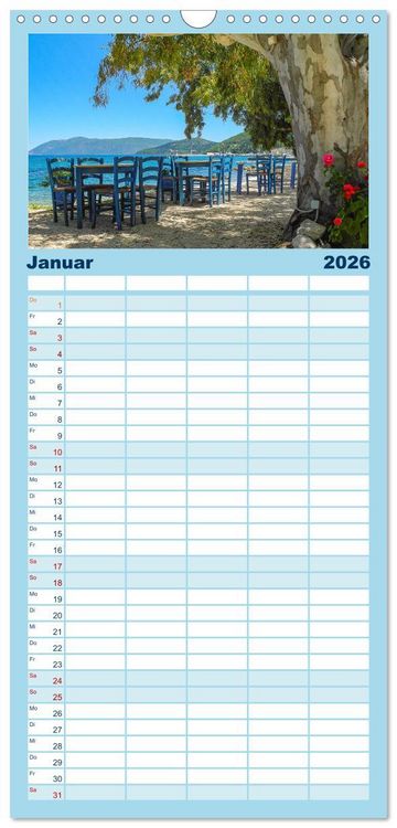 Produktbild: Familienplaner 2026 - Kefalonia, Inseltraum in Blau mit 5 Spalten (Wandkalender, 21 x 45 cm) CALVENDO