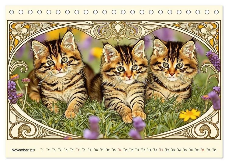 Produktbild: Zauberhafte Jugendstil-Katzen (Tischkalender 2027 DIN A5 quer), CALVENDO Monatskalender
