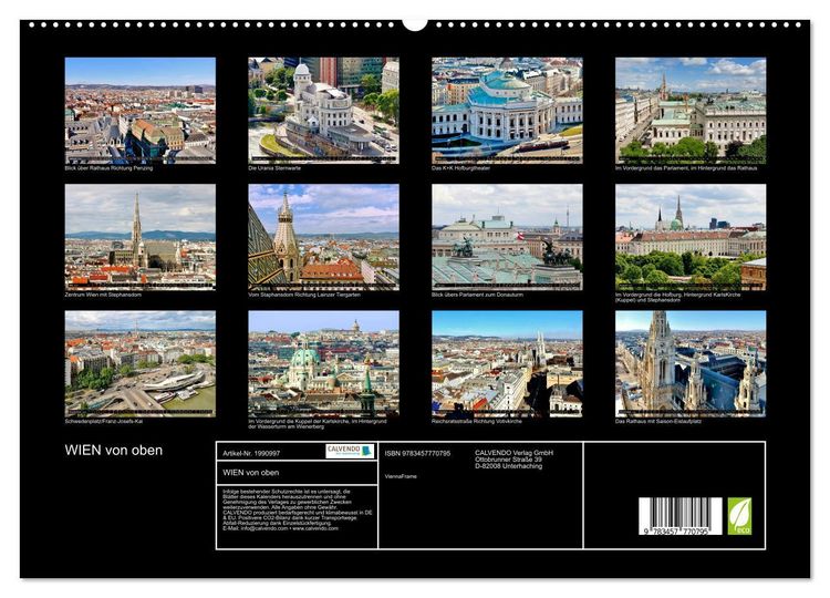 Produktbild: WIEN von oben (hochwertiger Premium Wandkalender 2026 DIN A2 quer), Kunstdruck in Hochglanz