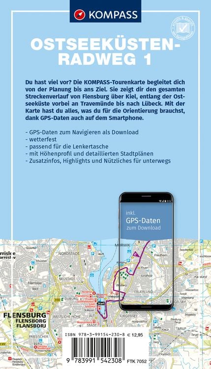 Produktbild: KOMPASS Fahrrad-Tourenkarte Ostseek&uuml;stenradweg 1, von Flensburg nach L&uuml;beck 1:50.000