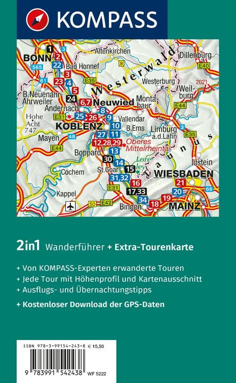 Produktbild: KOMPASS Wanderf&uuml;hrer Rheinsteig RheinBurgenWeg, 34 Etappen mit Extra-Tourenkarte