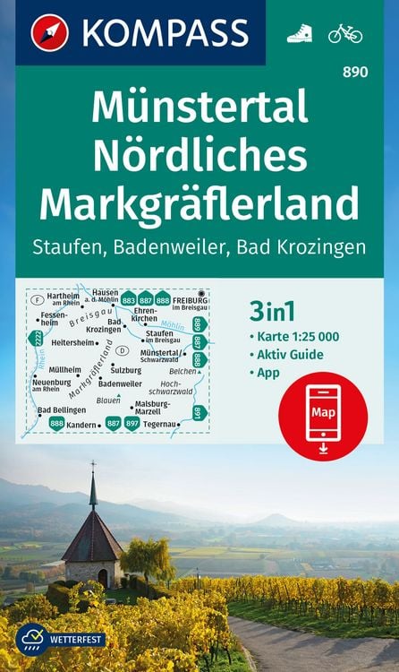 Produktbild: KOMPASS Wanderkarte 890 Münstertal, Nördliches Markgräflerland, Staufen, Badenweiler, Bad Krozingen 1:25.000