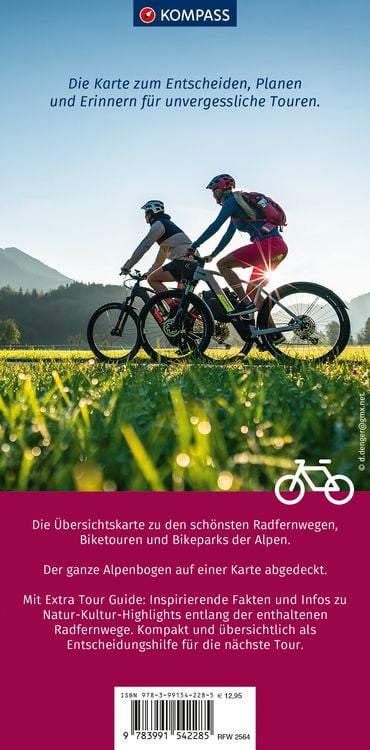Produktbild: KOMPASS Radfernwegekarte Radfernwege & Biketouren Alpen - &Uuml;bersichtskarte 1:500.000
