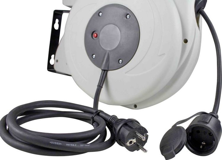 Produktbild: automatischer Kabelaufroller 8710418 Farbe grau/anthrazit Ausf&uuml;hrung Kabelaufroller mit Schuko-Stecker Zuleitung H07RN-F