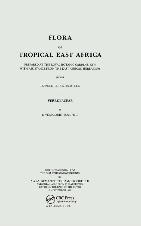 Produktbild: Flora of Tropical East Africa - Verbenaceae (1992)