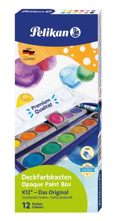 Produktbild: Pelikan Deckfarbkasten K12, 12 Farben und 1 Tube Deckwei&szlig;
