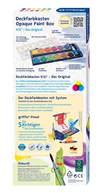 Produktbild: Pelikan Deckfarbkasten K12, 12 Farben und 1 Tube Deckwei&szlig;